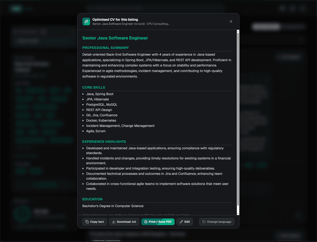 CV ATS Score + tips